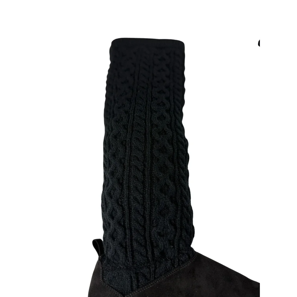 Sugar Womens Black Cable Knit Tall Platform Boots Faux Fur Lined Size 9.5 M